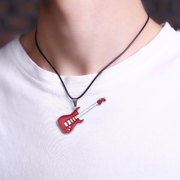 Leather Chain Guitar Necklace - Picture 2 of 3